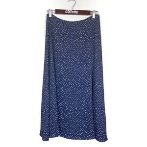 Talbots Polka Dot Flowy A Line Midi Skirt Navy Yellow Women's Size 6 Cottagecore